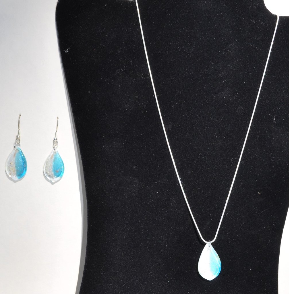 Demi-Parure Murano Or Lampwork Set Earrings Pendant Silver Necklace 4012 46$